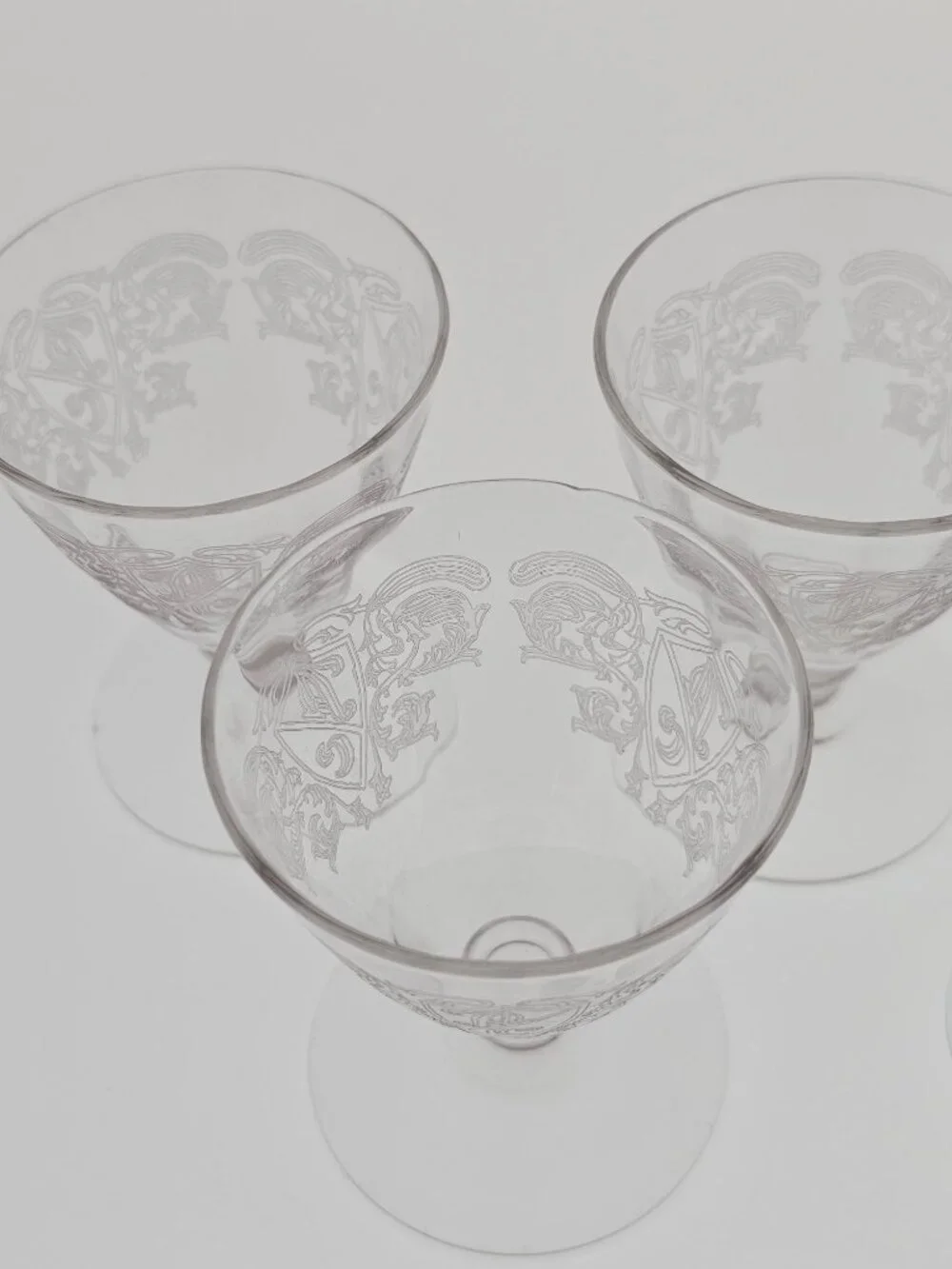 4 Antique Victorian Crest Shot Glass Mini Goblet etched heraldic 2.5